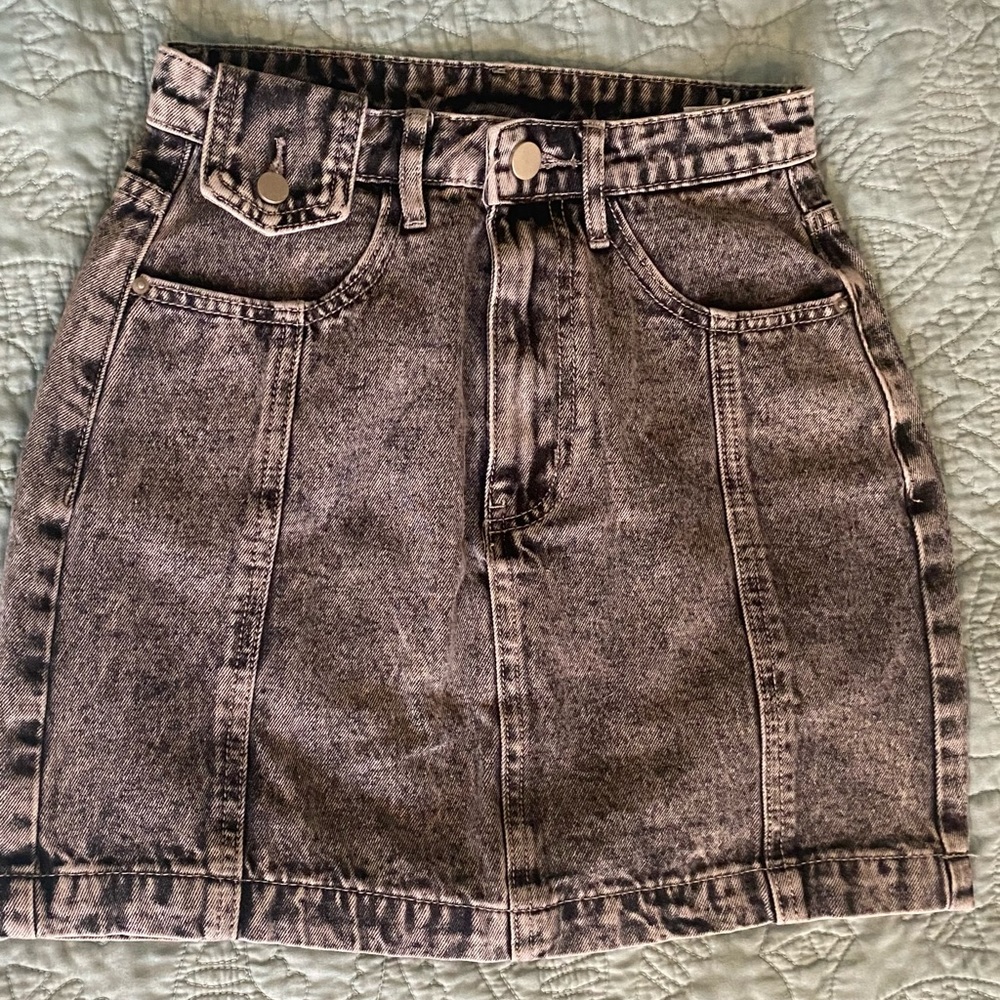 Acid wash grey denim mini skirt
